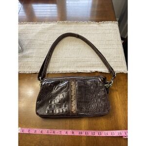 Madi Claire Crossbody Hand Bag Vegan Leather Croc Embossed Design Brown